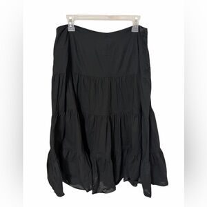 Sunny Taylor Black Tiered 100% Cotton Skirt Size 16W Plus Boho A Line